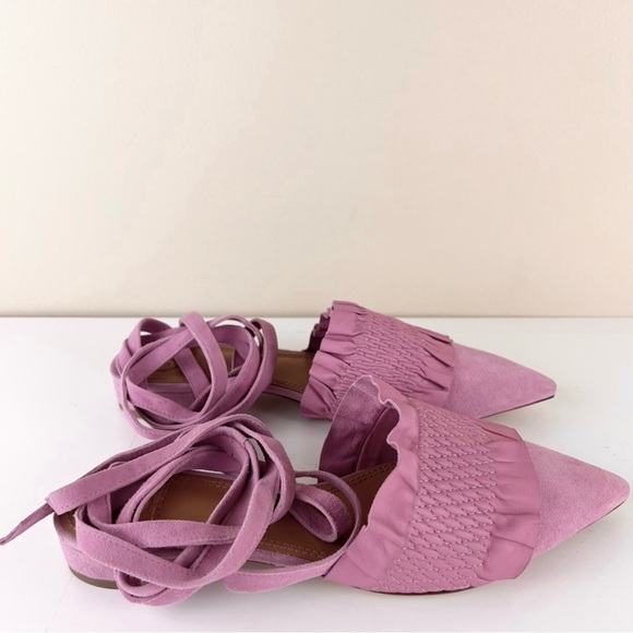 TORY BURCH PINK SUEDE ANKLE WRAP MULES - Picture 3 of 12